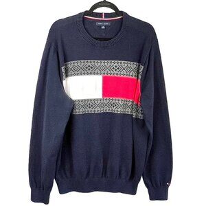 Mens Tommy Hilfiger Sweater Size XXL Big Flag Logo Crewneck Pullover 100% Cotton